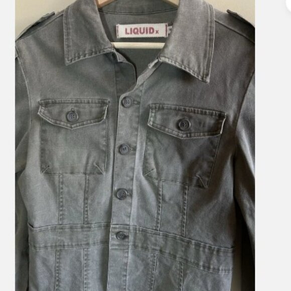 Liquid X Women's Military Army Green Cargo Pockets Jean Jacket Size Medium - Picture 4 of 12